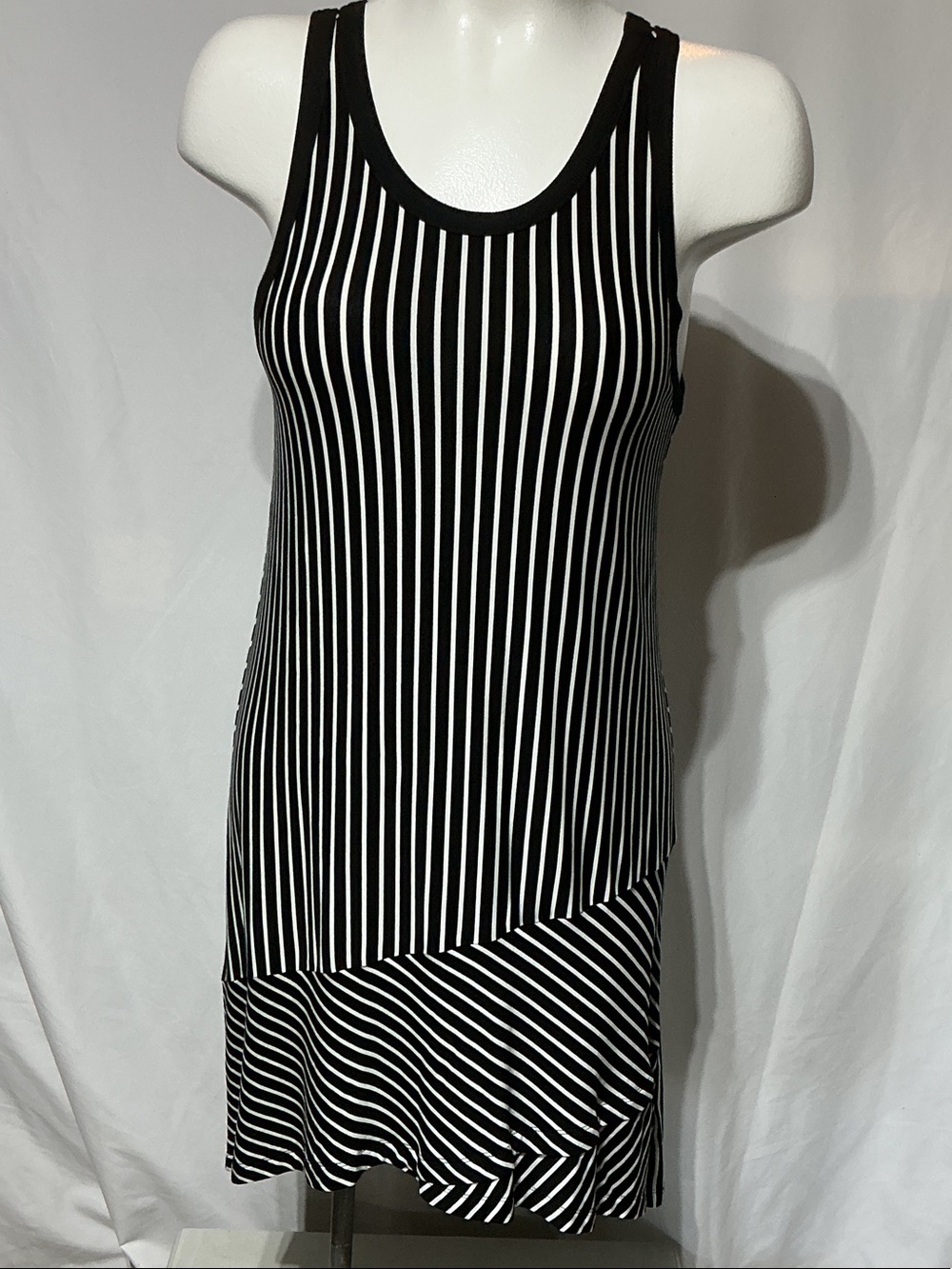 CAbi ATC Wink Black & White Striped Hi Low Dress Sz L